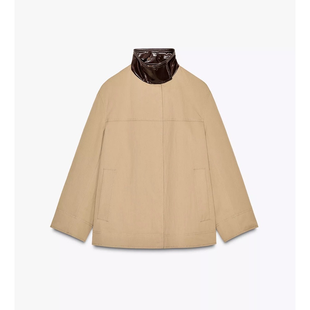 Zara Contrast Collar Jacket with Plaid Lining ZW Collection NWT - Picture 5 of 11